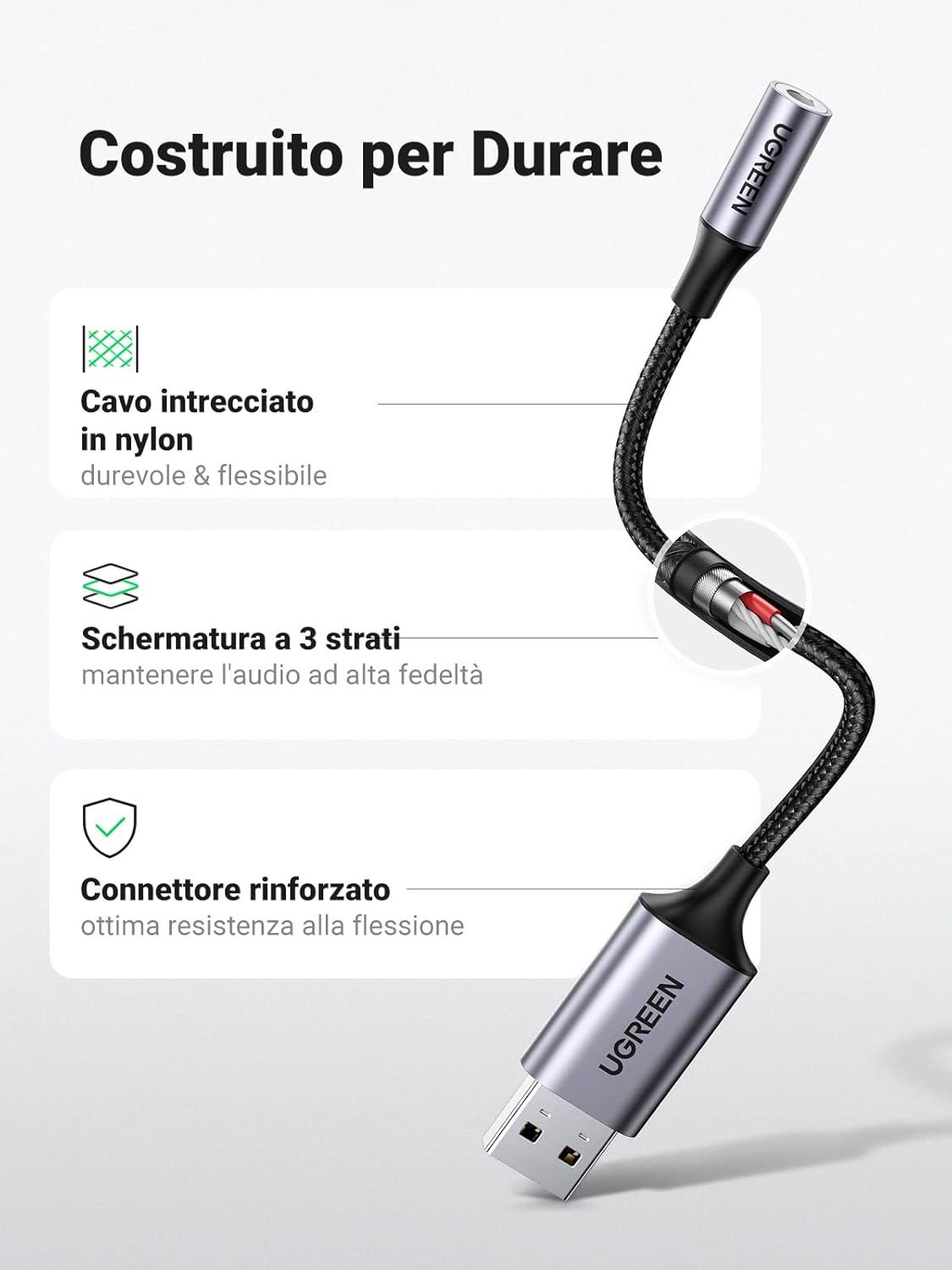 Thumbnail 4 de UGREEN Adattatore Audio USB a Jack 3,5 mm: scheda sonora esterna con chip KT0210, 24bit/96kHz