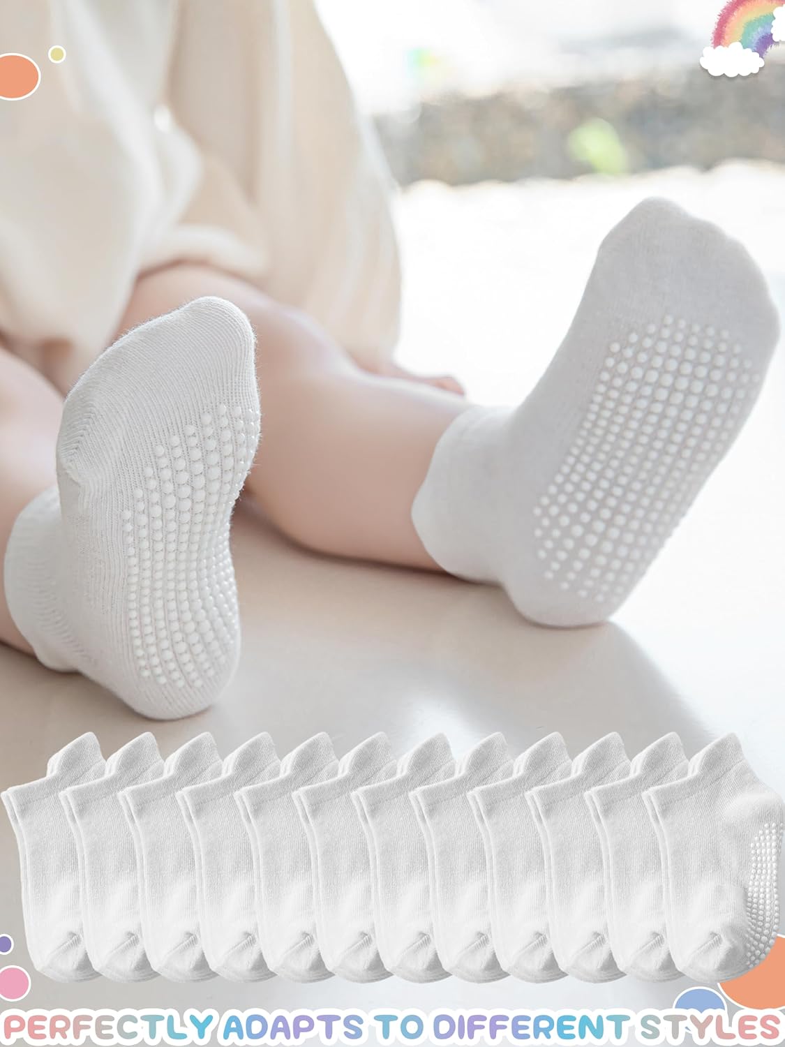 Detalle de Aroveea Toddler Grip Ankle Socks, 12-Pack, Cotton-Rich Blend, Unisex