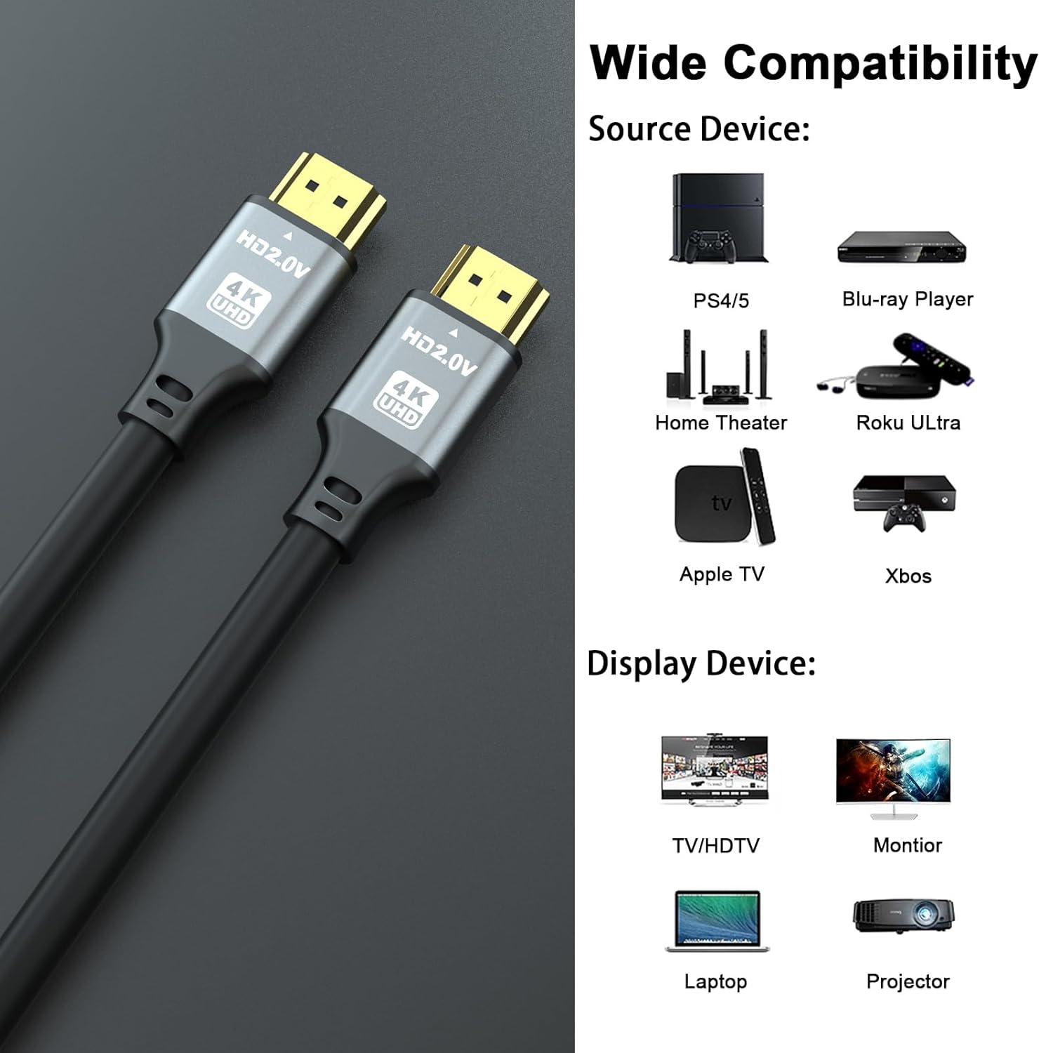 Thumbnail 5 de Jojobnj 4K HDMI Cable 2.0 (10m) with 18Gbps support and HDR/ARC compatibility