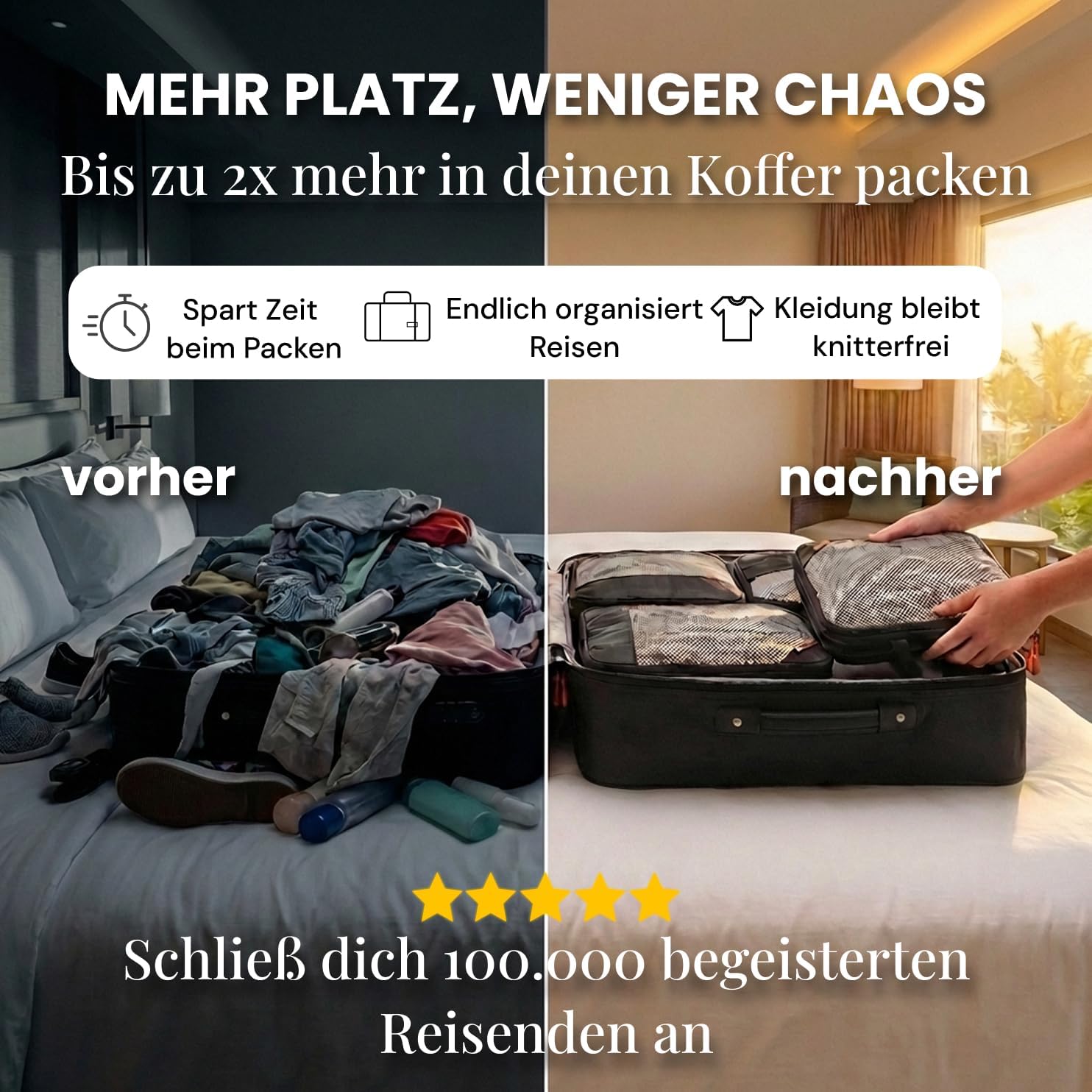 Detalle 2 de Packing Cubes Kompressions-Set für Koffer und Rucksack