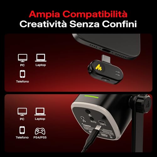 Detalle de MAONO PD100W Microfono Gaming Wireless: libertà, controllo e colore per streaming