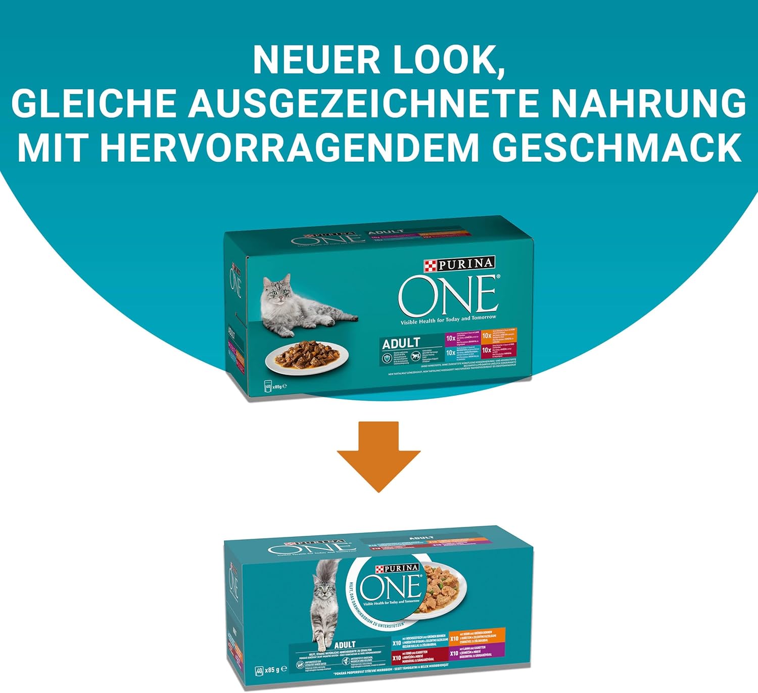 Detalle 2 de PURINA ONE Adult Katzennassfutter Sorten-Mix 40 x 85 g – Lamm, Huhn, Hochseefisch & Rind