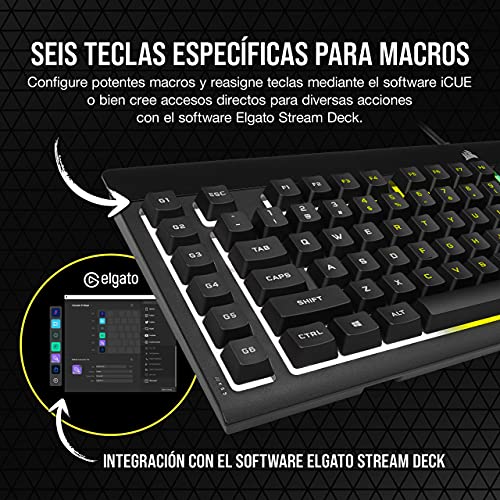 Detalle 2 de Corsair K55 RGB Pro: teclado para juegos con teclas de membrana y macros dedicadas