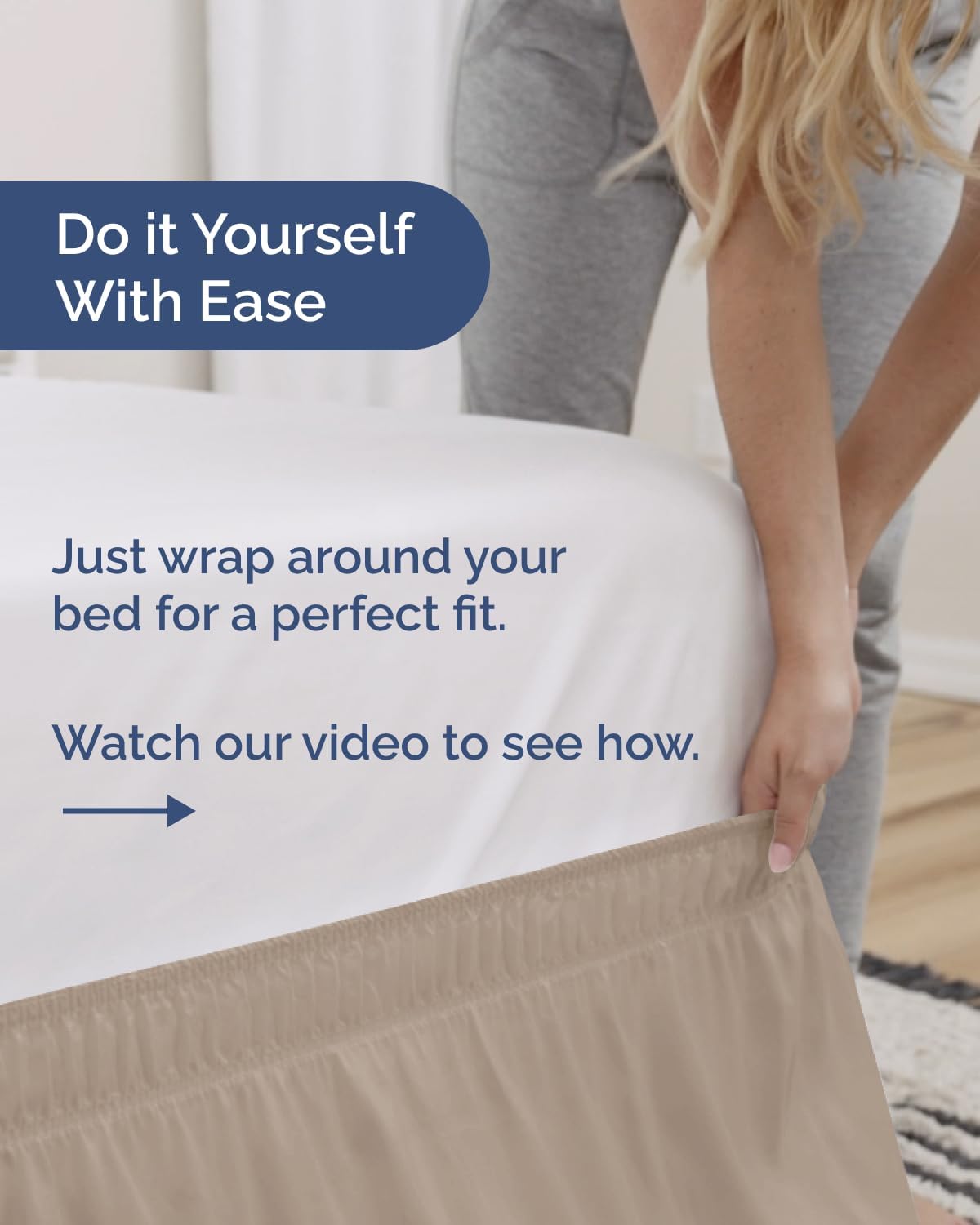 Detalle de Wrap Around Dust Ruffle Bed Skirt (Wheat) for King Size Beds with 15 Inch Drop