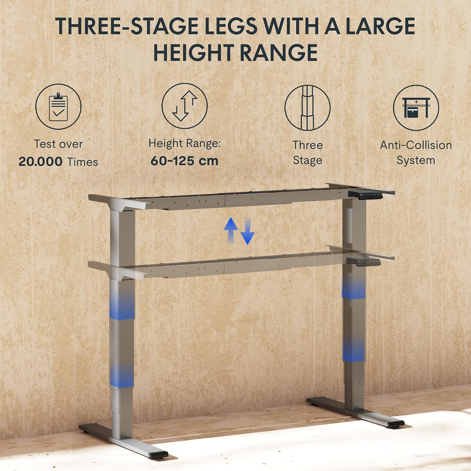 Detalle 2 de FLEXISPOT EC5S-Plus-NL03 Electric Desk Frame, Dual Motors, Grey