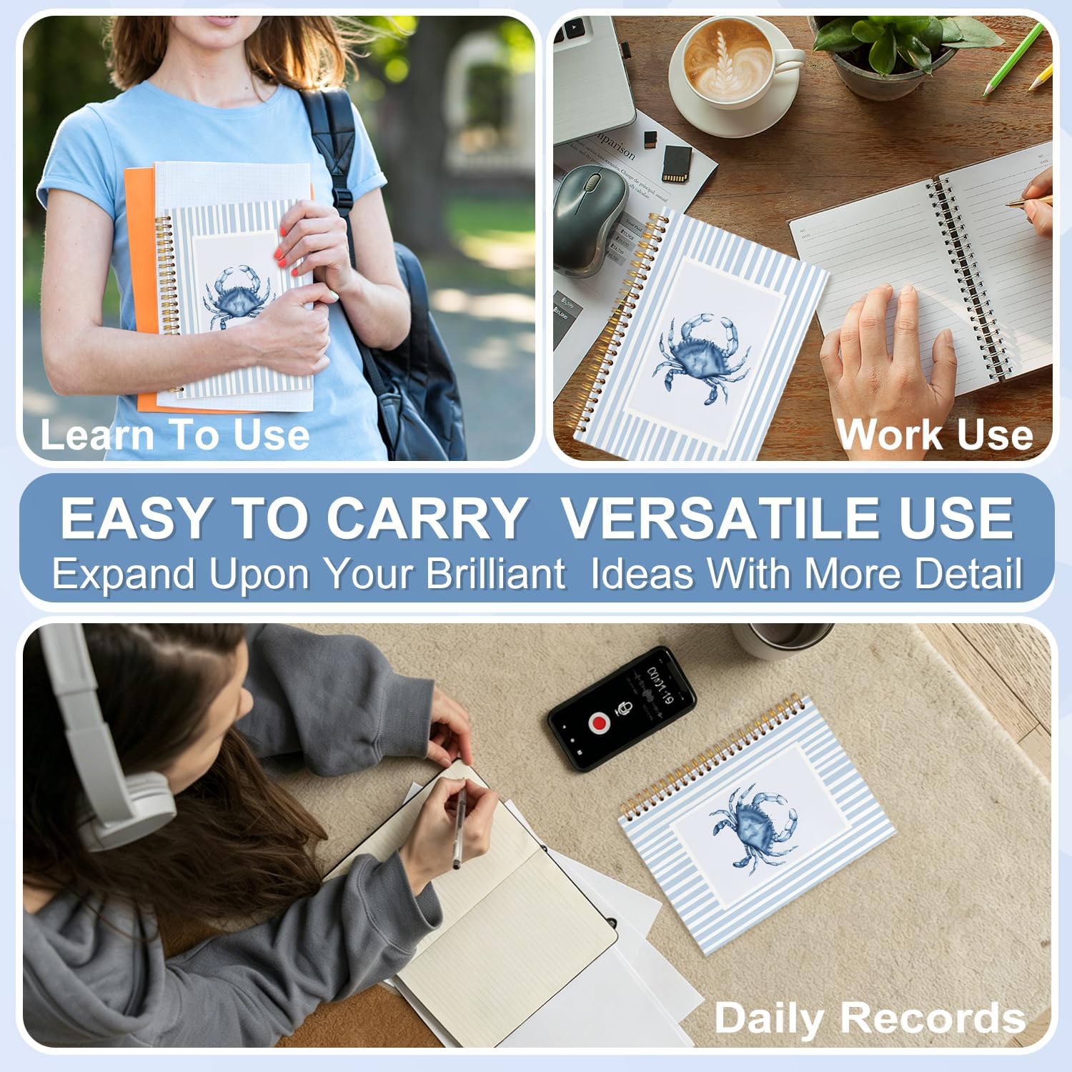 Thumbnail 6 de YPZPSJB Blue and White Crab Spiral Notebook, 80 Pages, Hardcover, 5.5 x 8.3 Inch