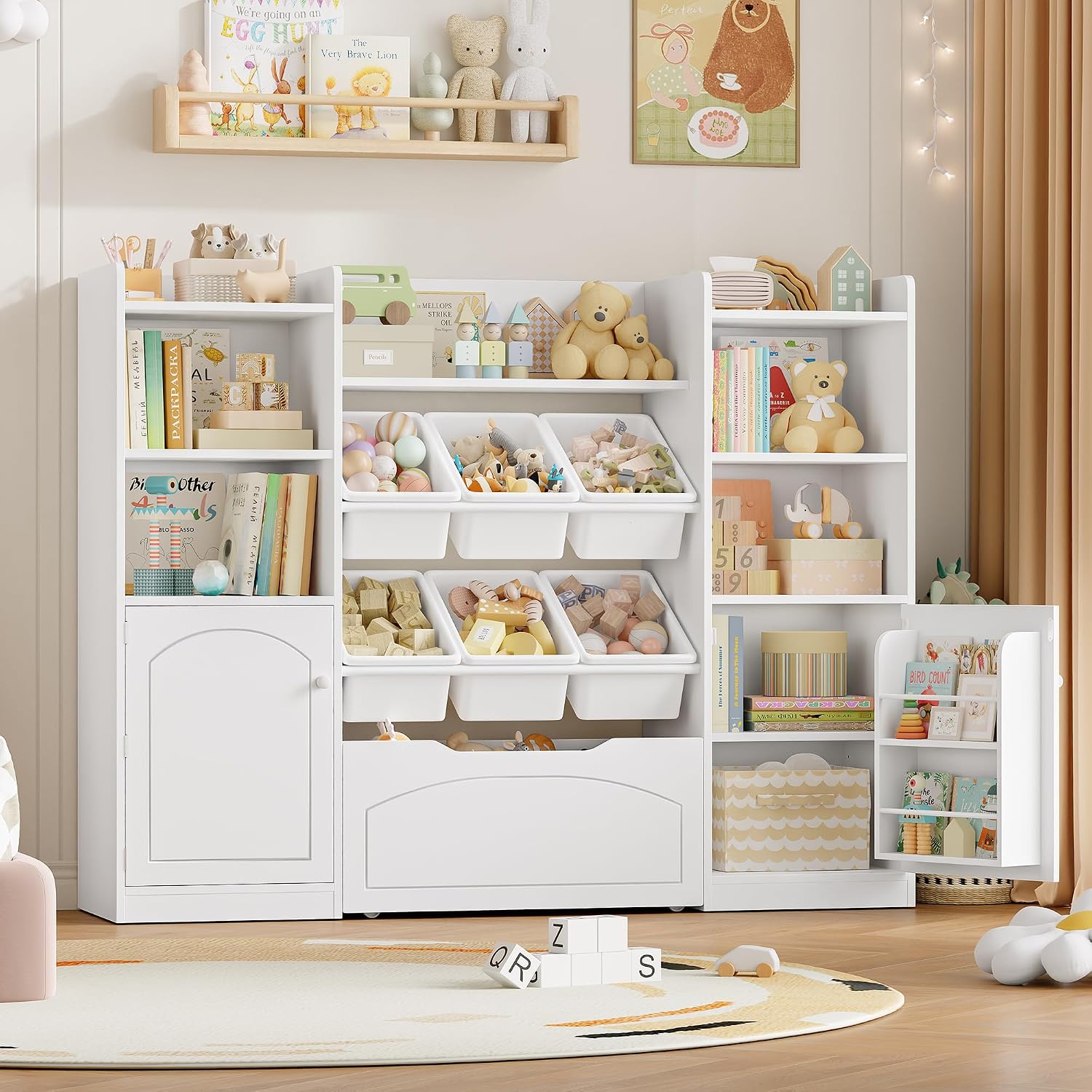 Detalle de FOREHILL P793 regał dziecięcy z 6 pojemnikami, drzwiami i szufladą, biały