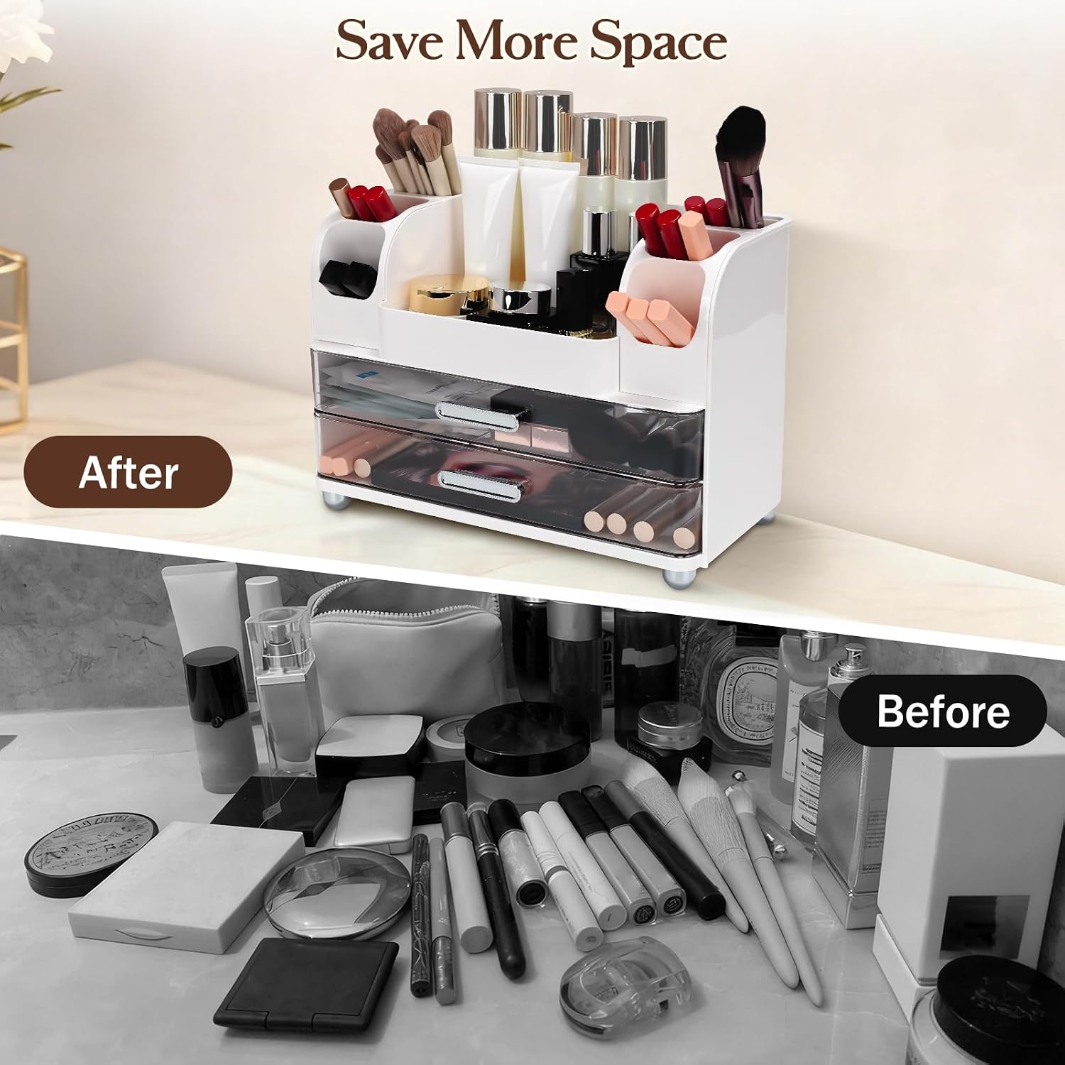 Thumbnail 3 de Mounting UP Makeup Organizer with 2 Large Drawers – White, UK