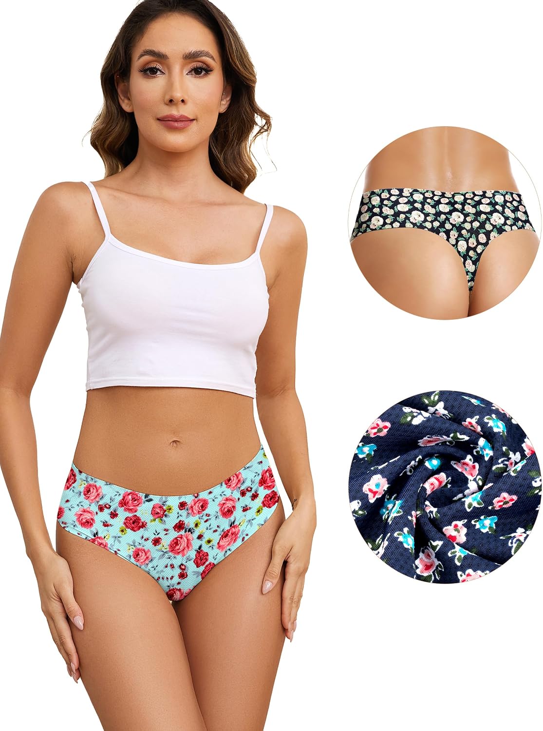 Thumbnail 2 de VOENXE Lot de 5 tangas femme sans couture taille haute (strings tanga invisibles, seamless)