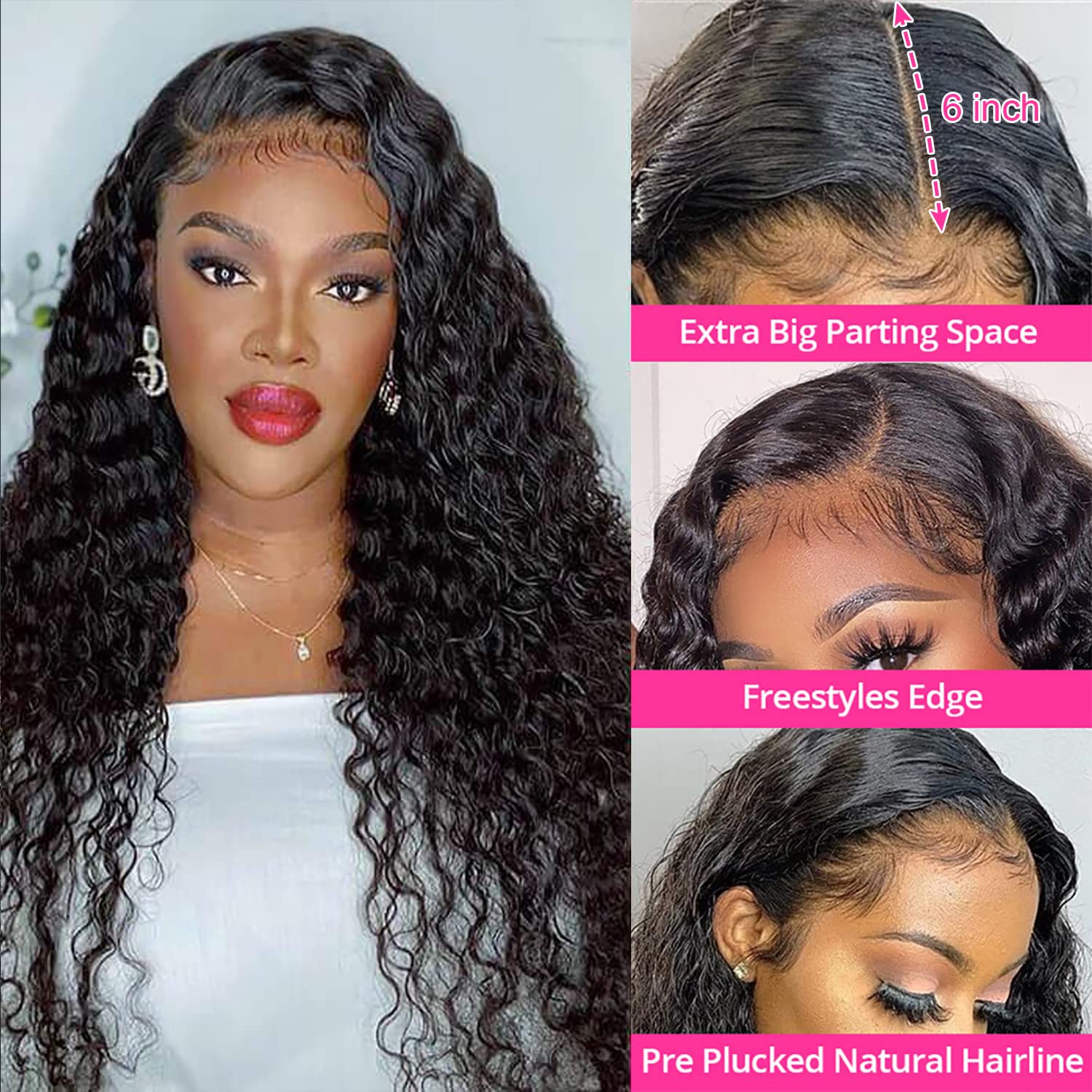 Thumbnail 1 de SNJON Water Wave 13x6 HD Transparent Lace Front Wig (Human Hair, 180% Density, 18 Inch)