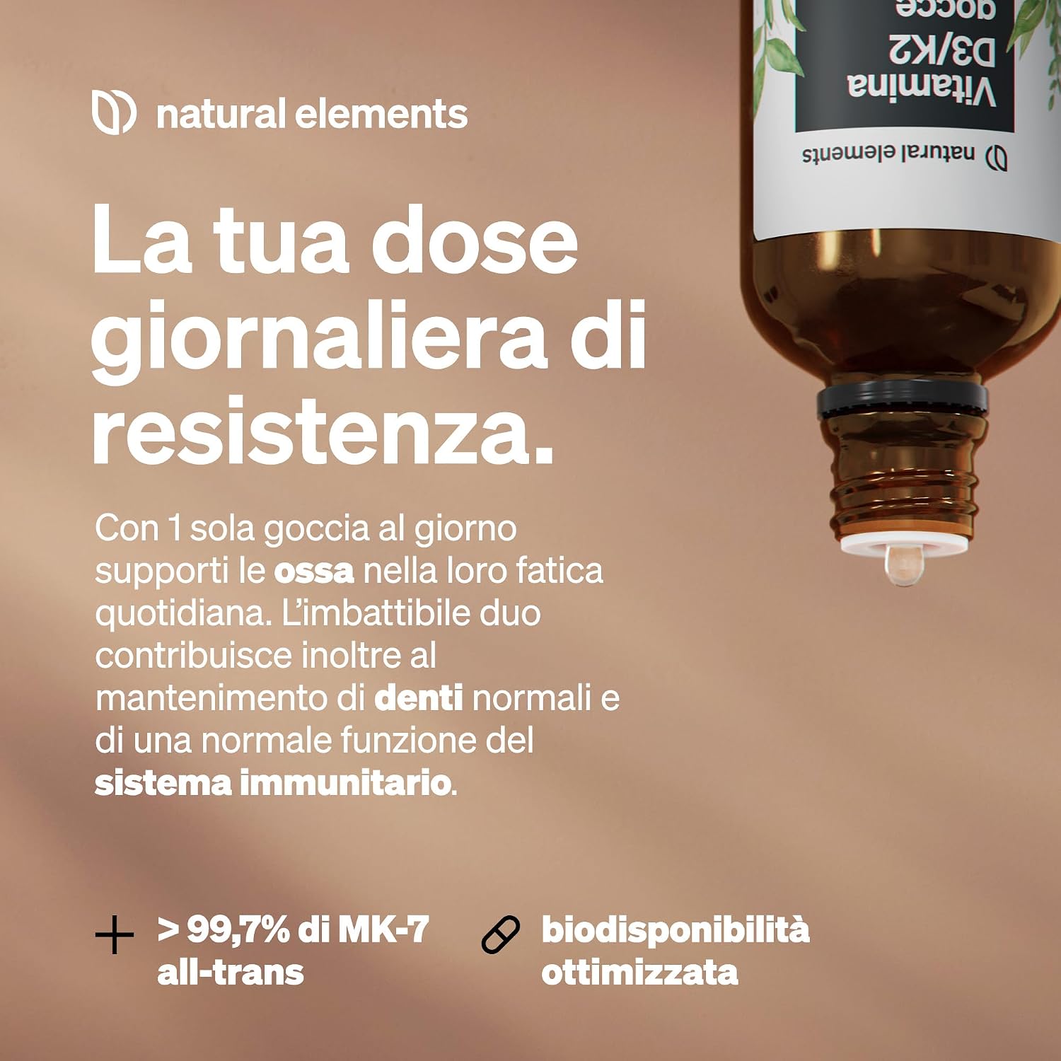 Detalle de Natural elements Vitamina D3 + K2 in gocce da 50 ml (Premium, alto dosaggio) con K2VITAL®