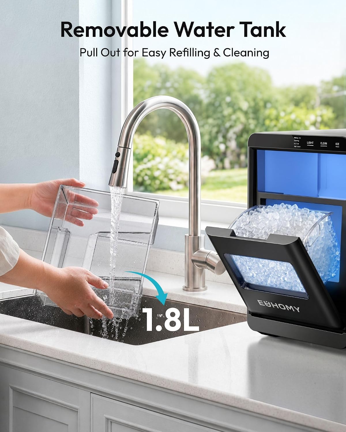Thumbnail 4 de EUHOMY IM017-N1X2-US Nugget Ice Maker, 44 lb/24h, Self-Cleaning, Black
