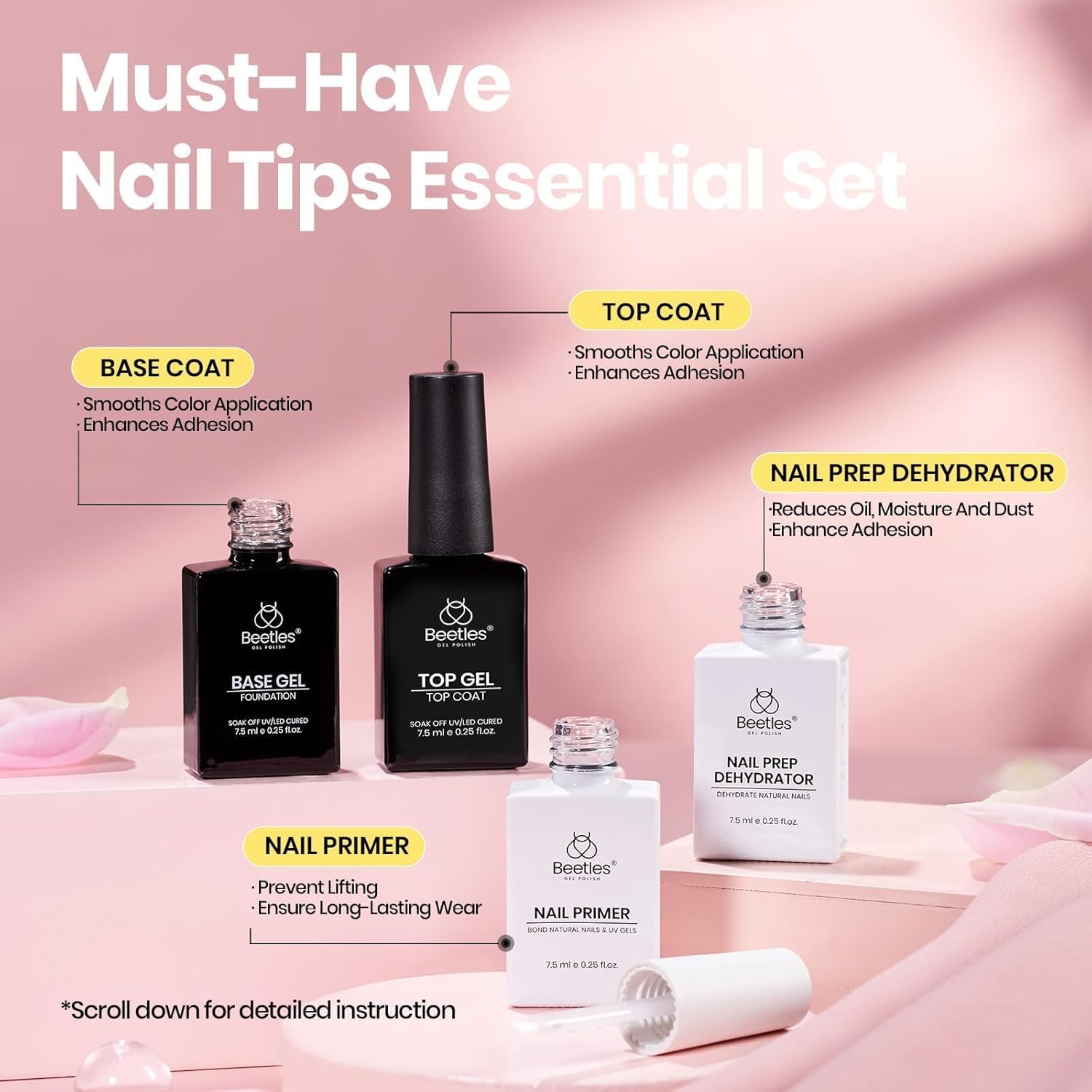 Thumbnail 4 de Beetles Tipex Instant Apex Nail Tips Kit with Dehydrator & Primer, Long Square (224pcs) + Mini UV Lamp