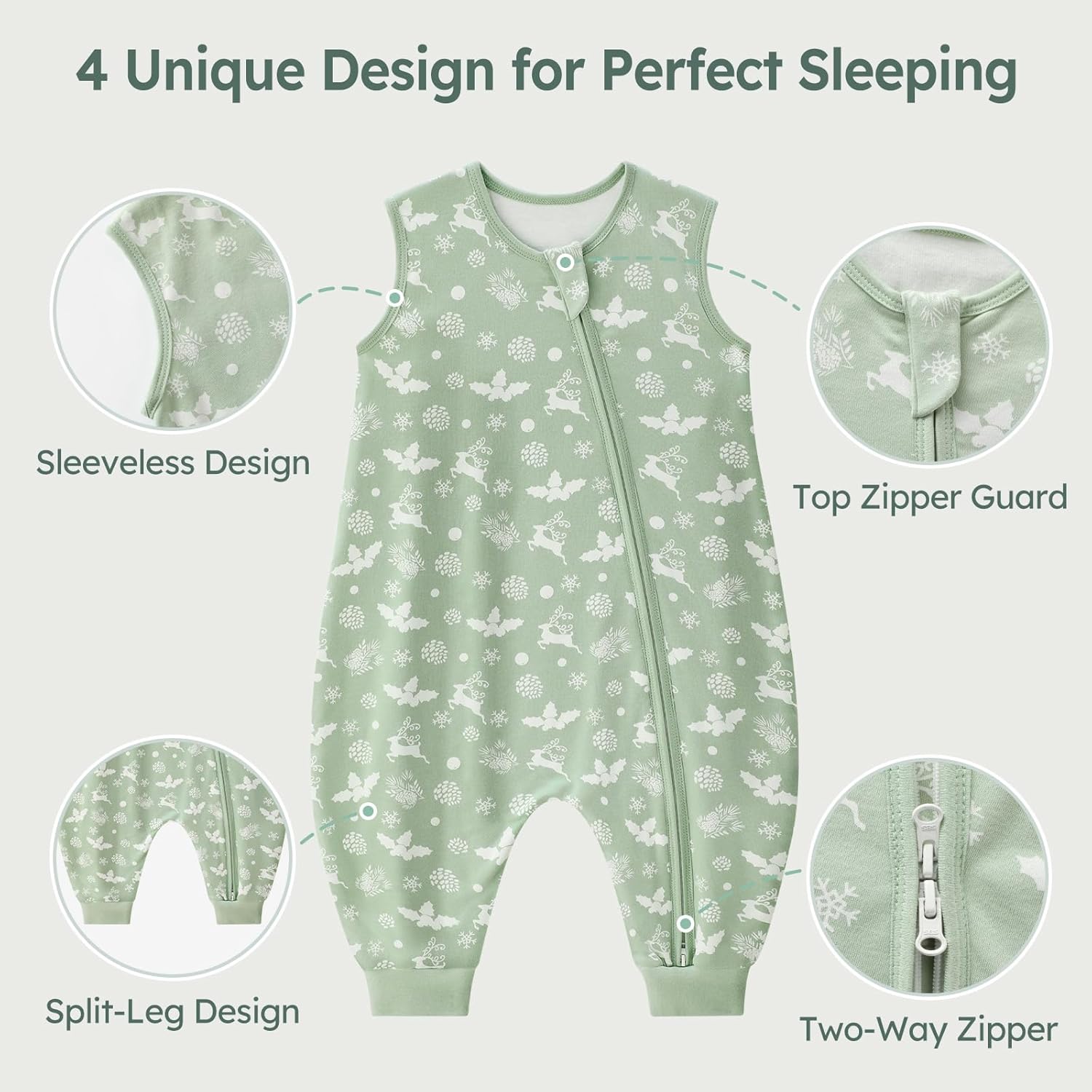 Thumbnail 2 de Unnivoll Baby Schlafsack mit Füßen 1,0 Tog – 80 cm, Baumwolle, Zweierpack, grün, für Jungen & Mädchen