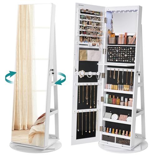 Imagen de SONGMICS Schmuckschrank JJC007W01: rahmenloser Ganzkörperspiegel, abschließbar, 360° drehbar en OfertitasTOP