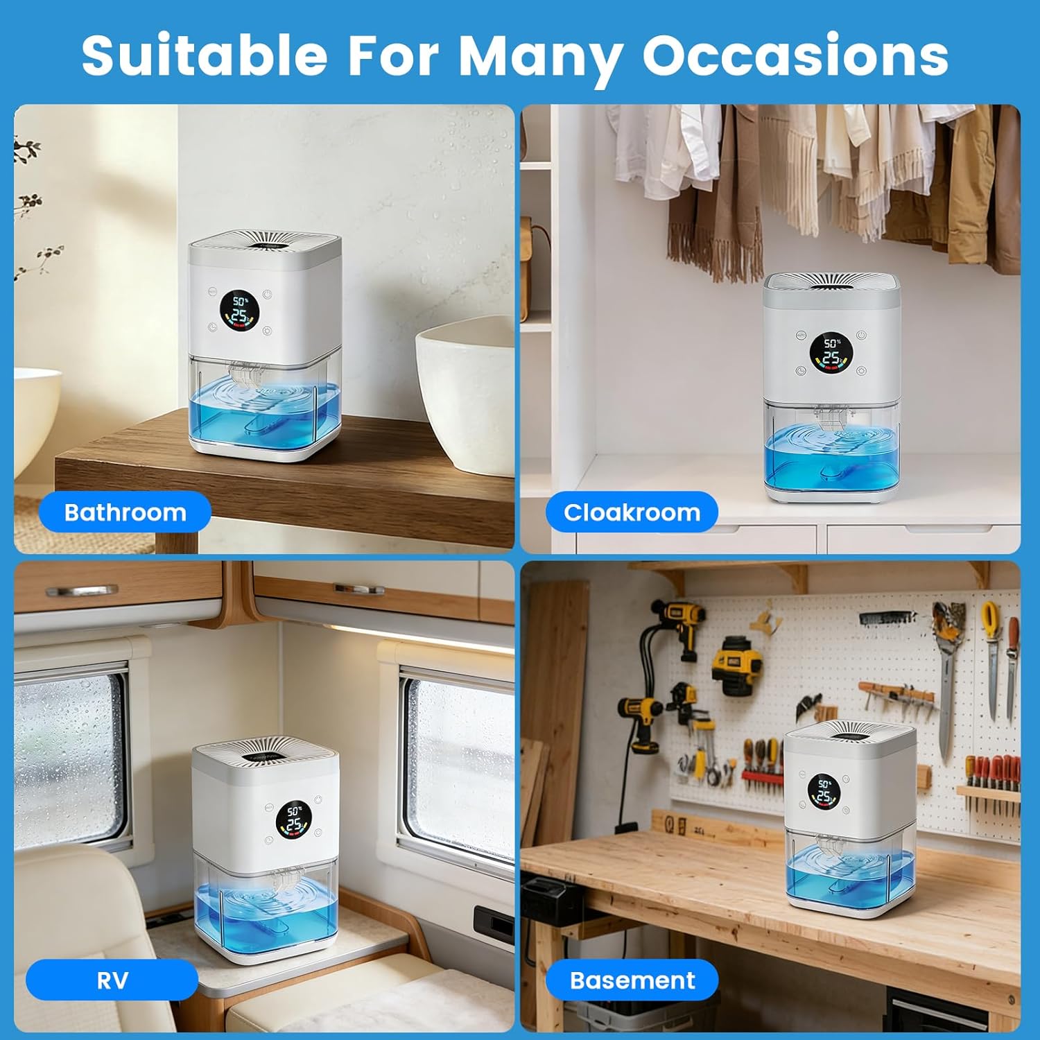 Detalle de Semzodax D01 Small Dehumidifier, 63 oz Tank, 35 dB, Auto Defrost