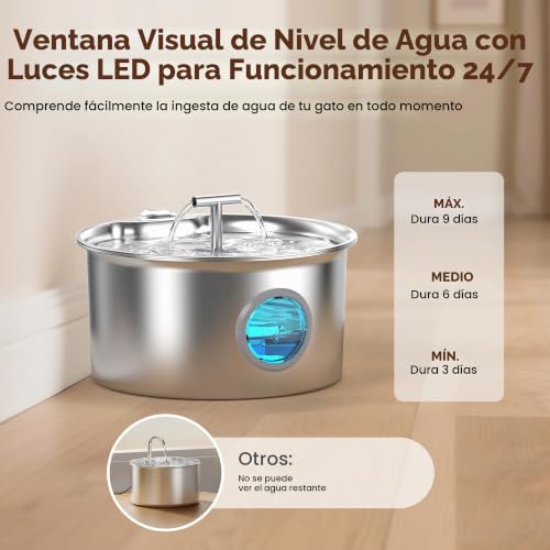 Thumbnail 2 de Fuente para gatos UMOCUOY de acero inoxidable 2,6 L con filtración y LED