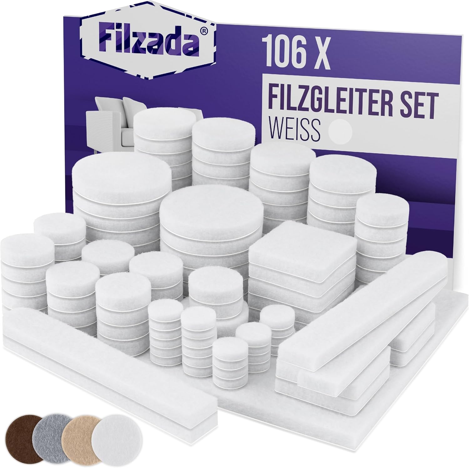 Thumbnail 6 de Filzada Filzgleiter Selbstklebend Set 106 Stück – Grau (Eckig & Rund) | Profi Möbelgleiter