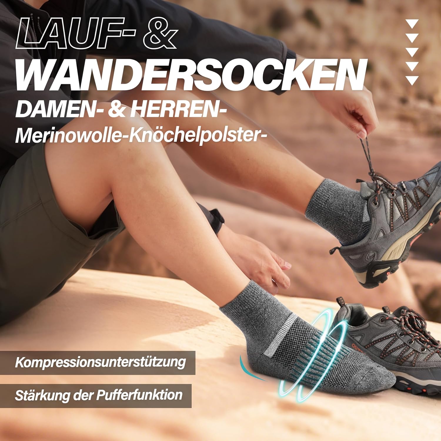 Detalle 2 de MOSEY KOSY Merino Kurz Viertellänge Wandersocken 6 Paar
