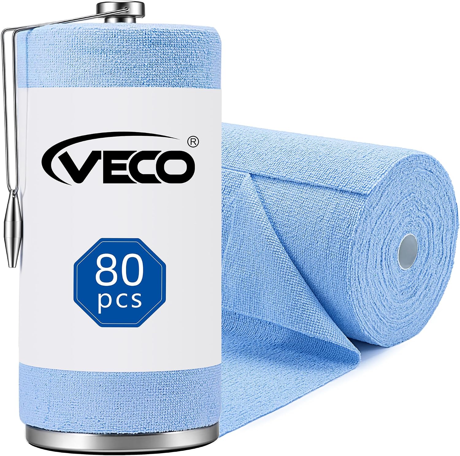 Detalle de Veco 80pc-ST-Blue Microfiber Cloth Roll, 80 Count, 12" x 12" with Holder