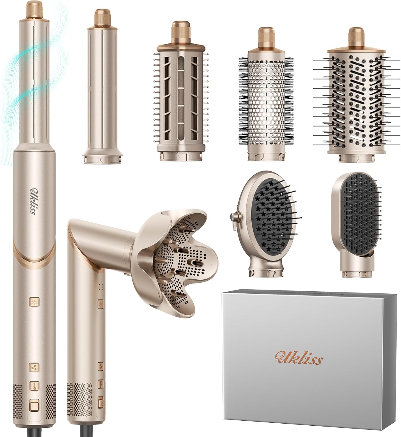 Detalle de UKLISS Styler 8-in-1 Hair Dryer Brush 1400W 💇♀