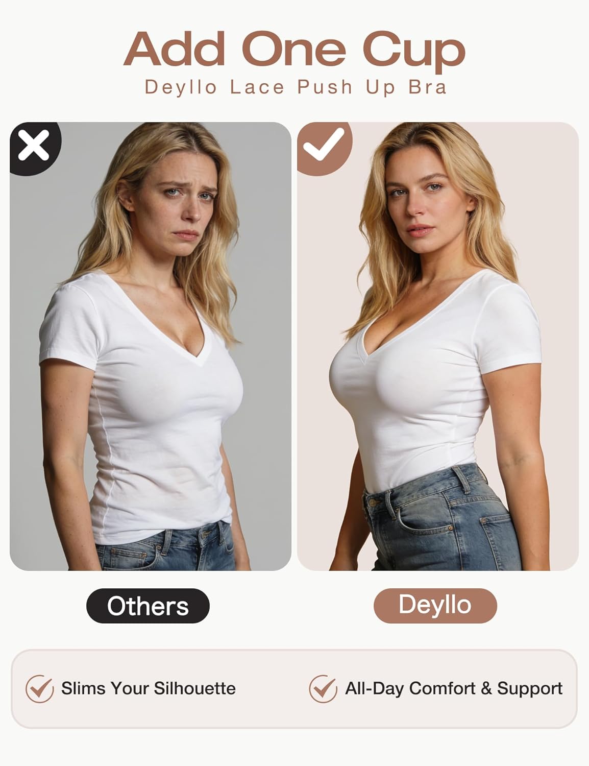 Thumbnail 5 de Deyllo Women’s Push Up Lace Bra Comfort Padded Underwire Bra Lift Up Add One Cup