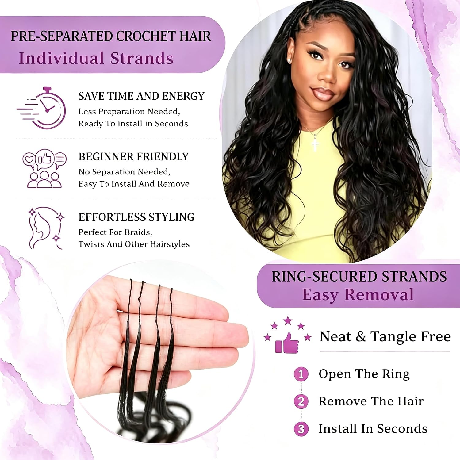 Detalle de Body Wave Feather Crochet Human Hair Extensions - 2 Pack, 16 inch, 120g