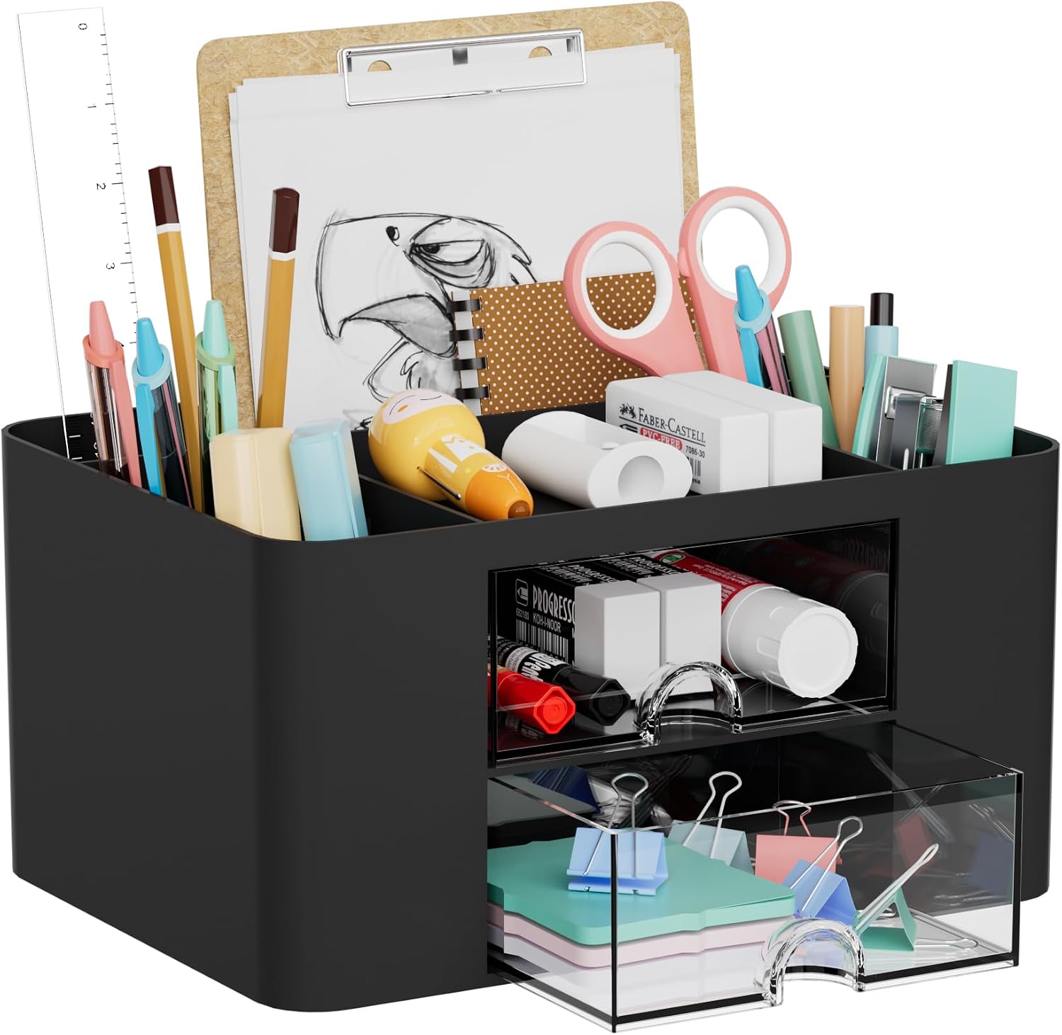 Detalle de Marbrasse Schreibtisch Organizer mit Schubladen – Multifunktionaler Desktop-Organizer in Schwarz