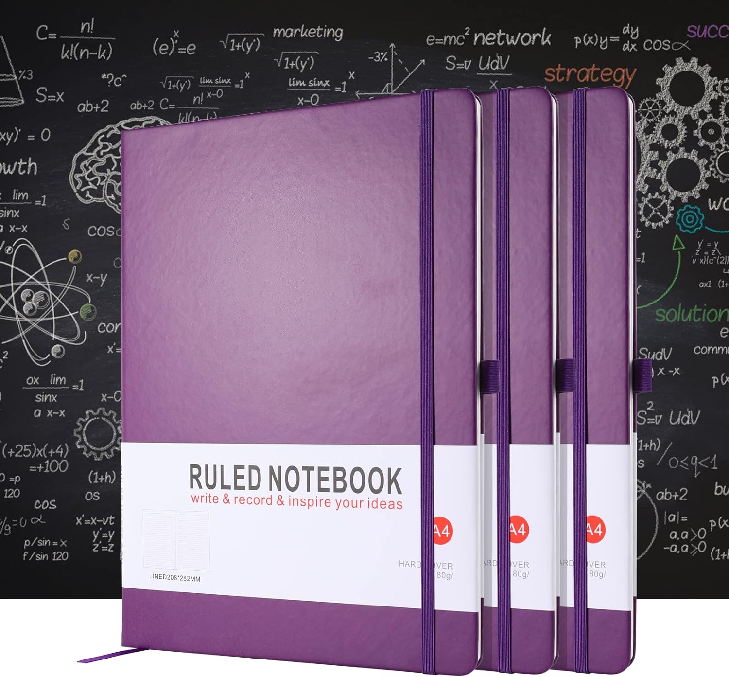 Detalle de HIJYOO A4 Hardcover Notebook (160 pages) with Elastic Closure, Bookmark & Pen Loop, Purple