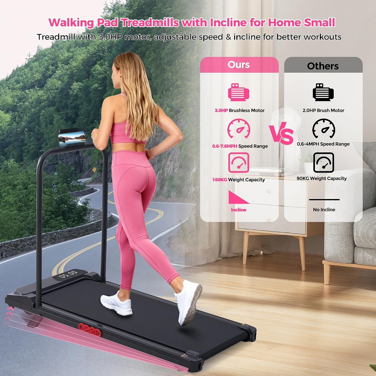 Detalle de Wildroot Organic V300-VM2 Mini Walking Pad Treadmill, 3.0 HP, LED Display
