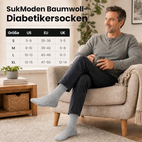 Thumbnail 7 de SukModen Diabetiker-Socken Herren & Damen – 10 Paar, ohne Gummibund, weiche Baumwolle, nahtloser Zehenbereich
