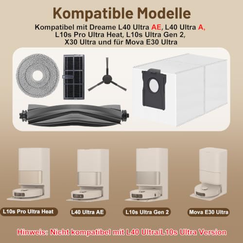 Detalle 2 de Spofan Ersatzset für Dreame L40 Ultra AE/L40 Ultra A/L10s Ultra Gen 2 – Kompatibles Zubehörpaket