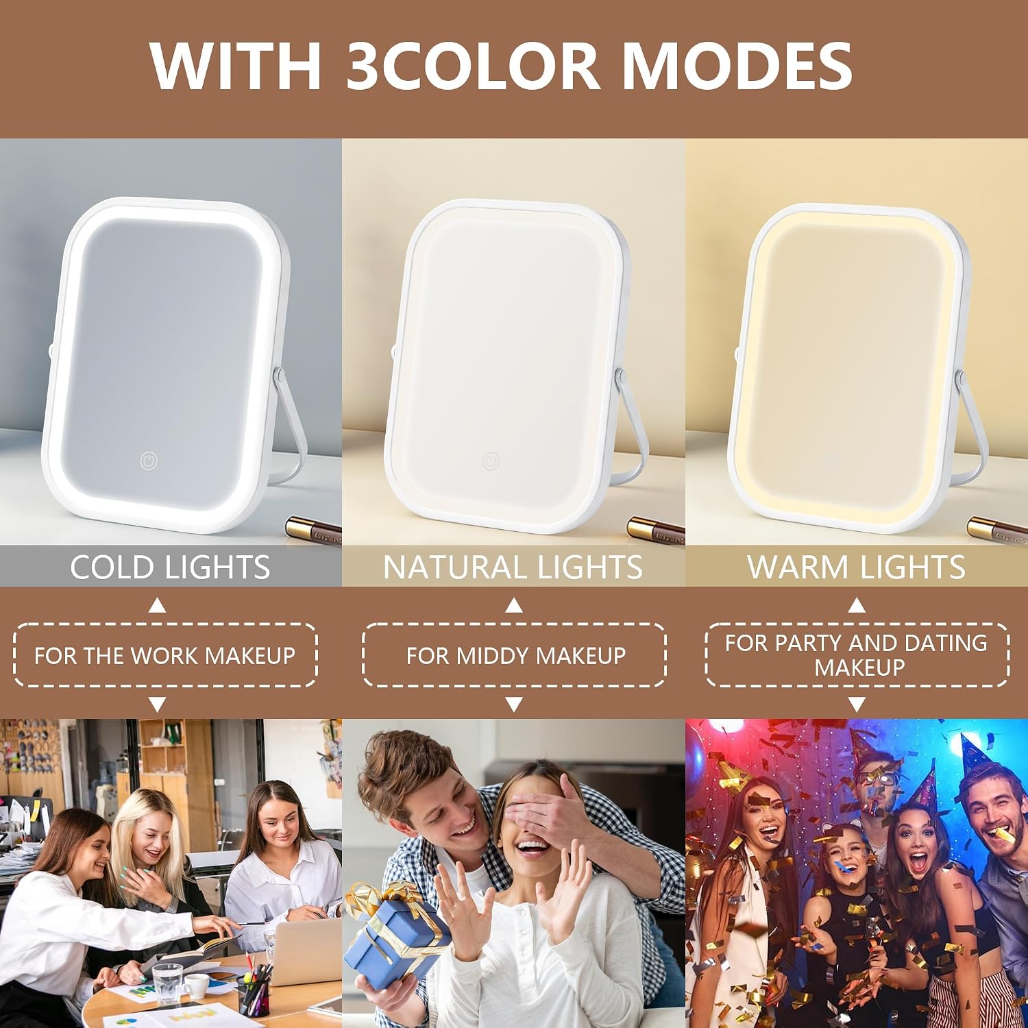 Thumbnail 4 de Ratsamee 6×8-inch Rechargeable Travel Makeup Mirror with 3 Light Modes