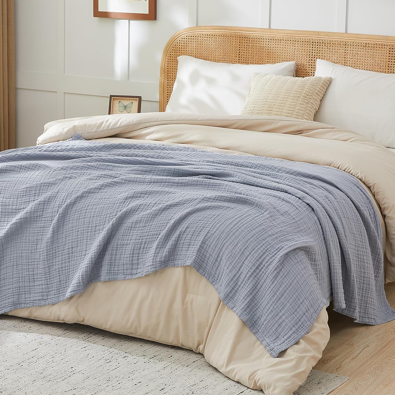 Thumbnail 4 de EMME Musselin-Decke für Erwachsene, 100% Baumwolle, 152 x 203 cm Graublau