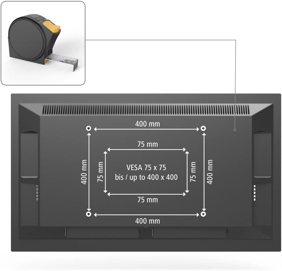 Detalle de Hama TV Wandhalterung für Flat-TVs bis 65 Zoll – flach, starr, VESA 75×75 bis 200×200, bis 35 kg