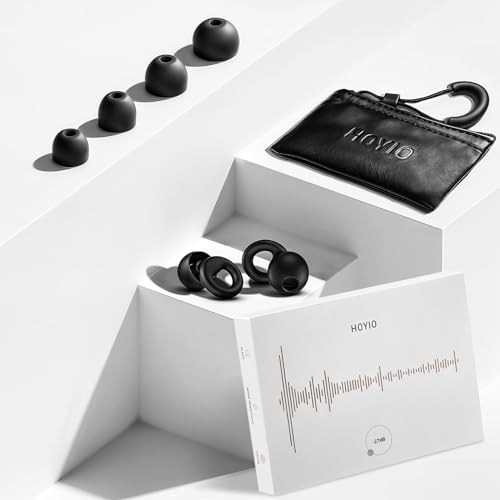 Detalle 2 de HOYIO Ear Plugs for Noise Reduction – Super Soft, Reusable Silicone Hearing Protection (27dB, 8 Tips in XS–L, Black)