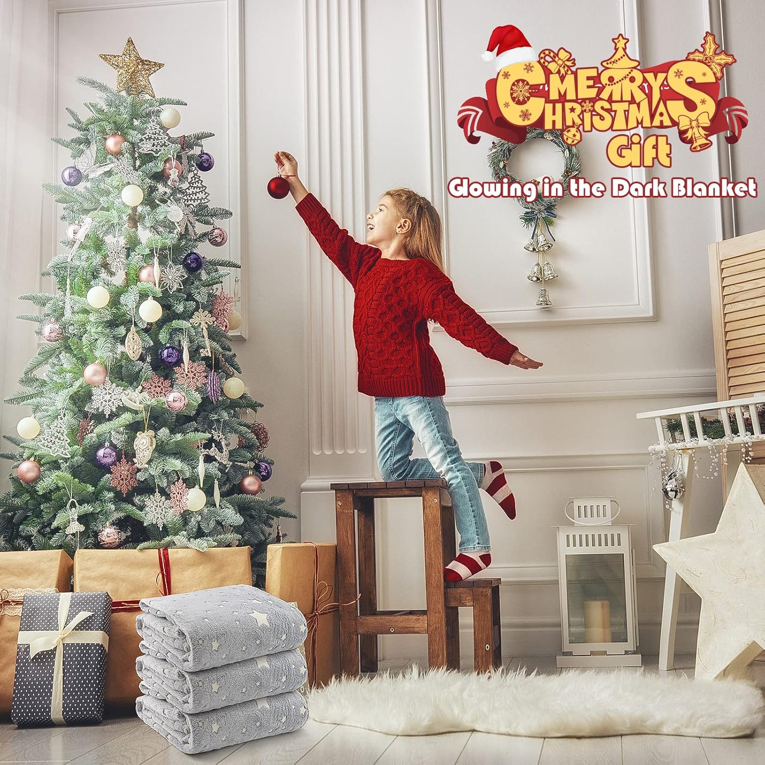 Thumbnail 6 de Ranedo Couverture Douillette pour enfant 190 x 150 cm en flanelle polaire à motifs étoiles (brille dans le noir)