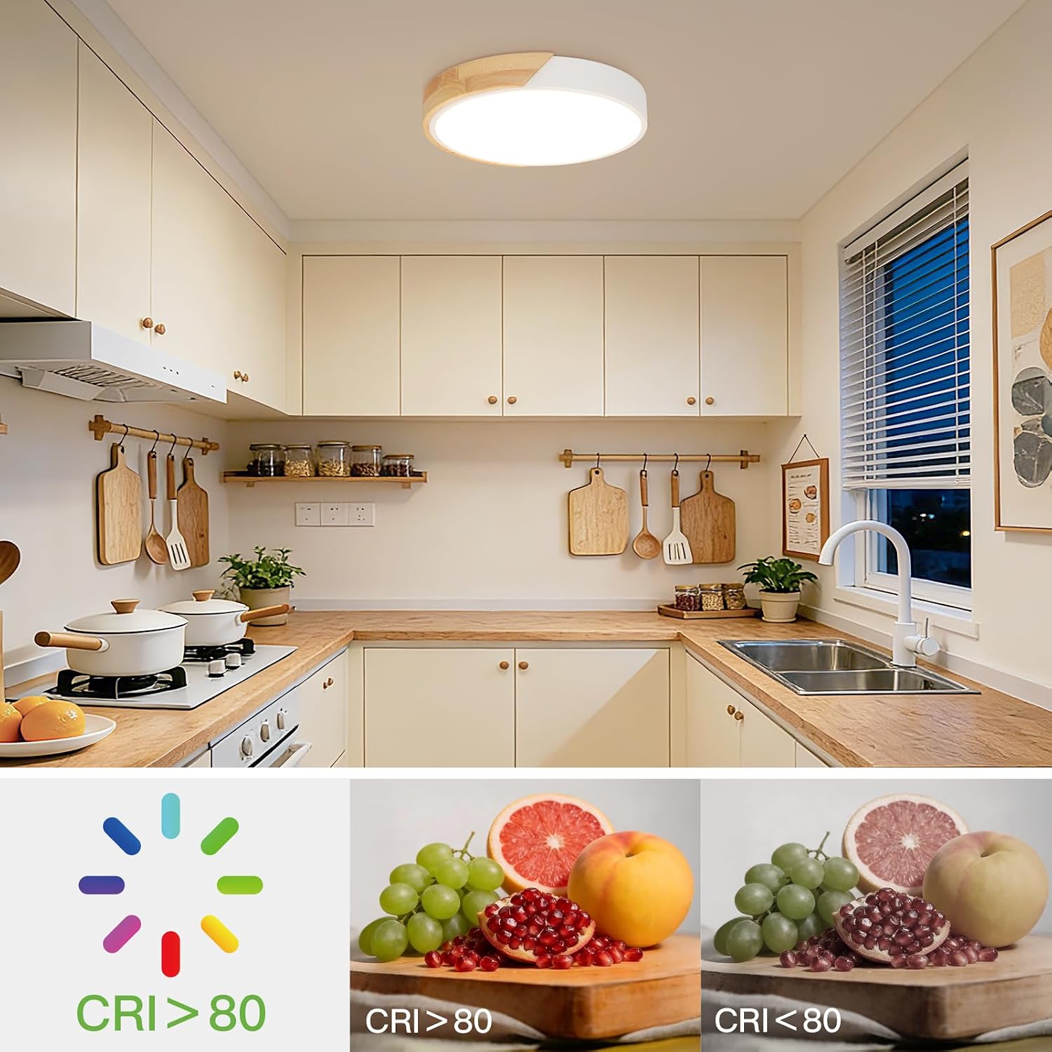 Detalle 2 de Kimjo D0495 houten led-plafondlamp, 24 W, 4500 K en 2400 lm