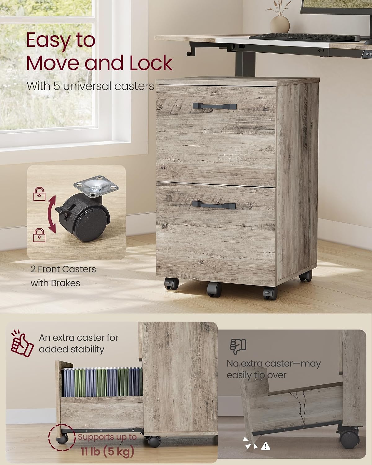 Detalle de VASAGLE Rolling File Cabinet, 2-Drawer