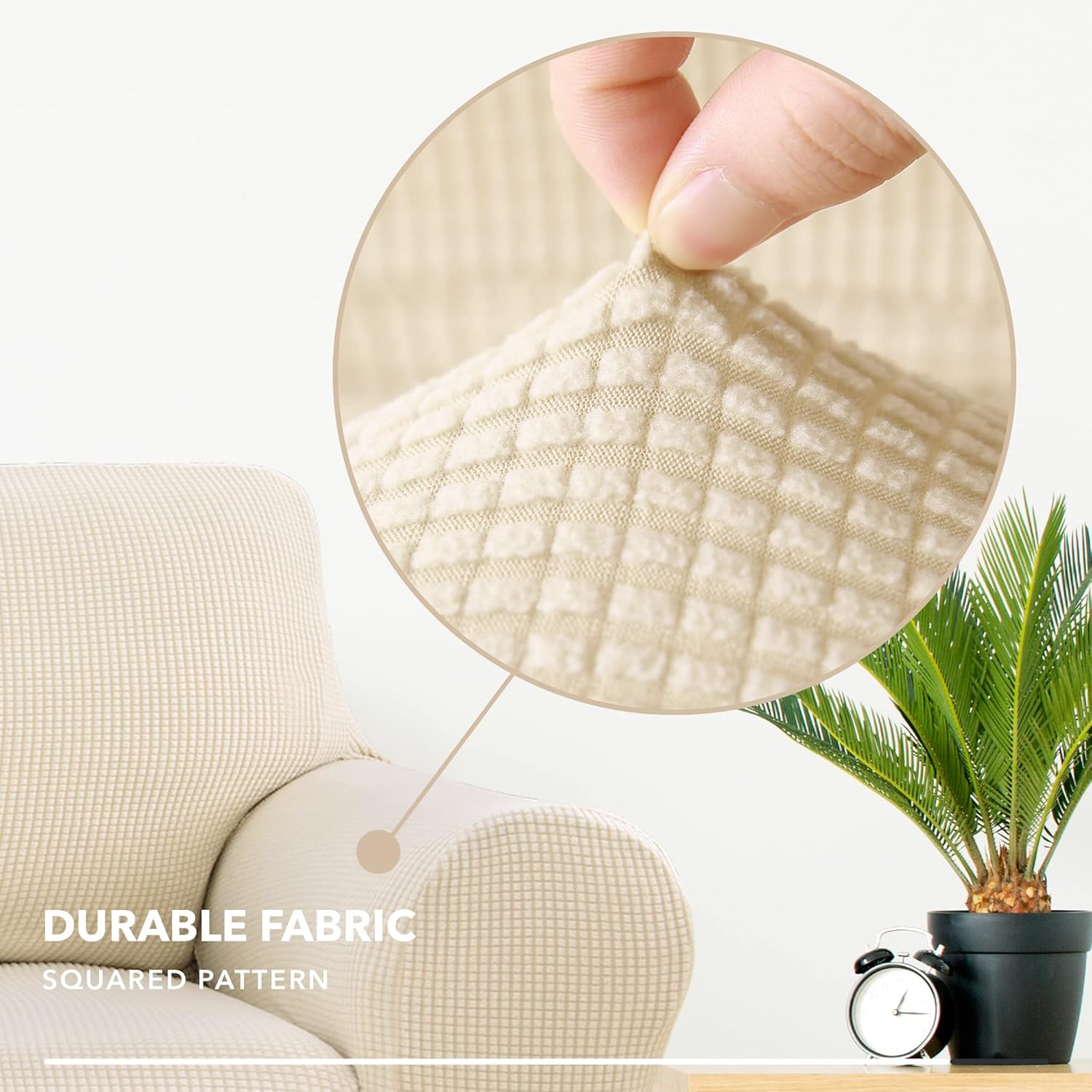 Thumbnail 4 de Deconovo housse de canapé jacquard extensible 3 places avec accoudoirs (beige) – 1 pièce