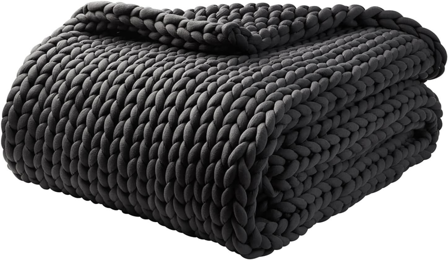 Thumbnail 6 de YnM 100% Cotton Weighted Blanket – Handmade Chunky Knit, 80x84 Inch, 35 lbs (Dark Grey)