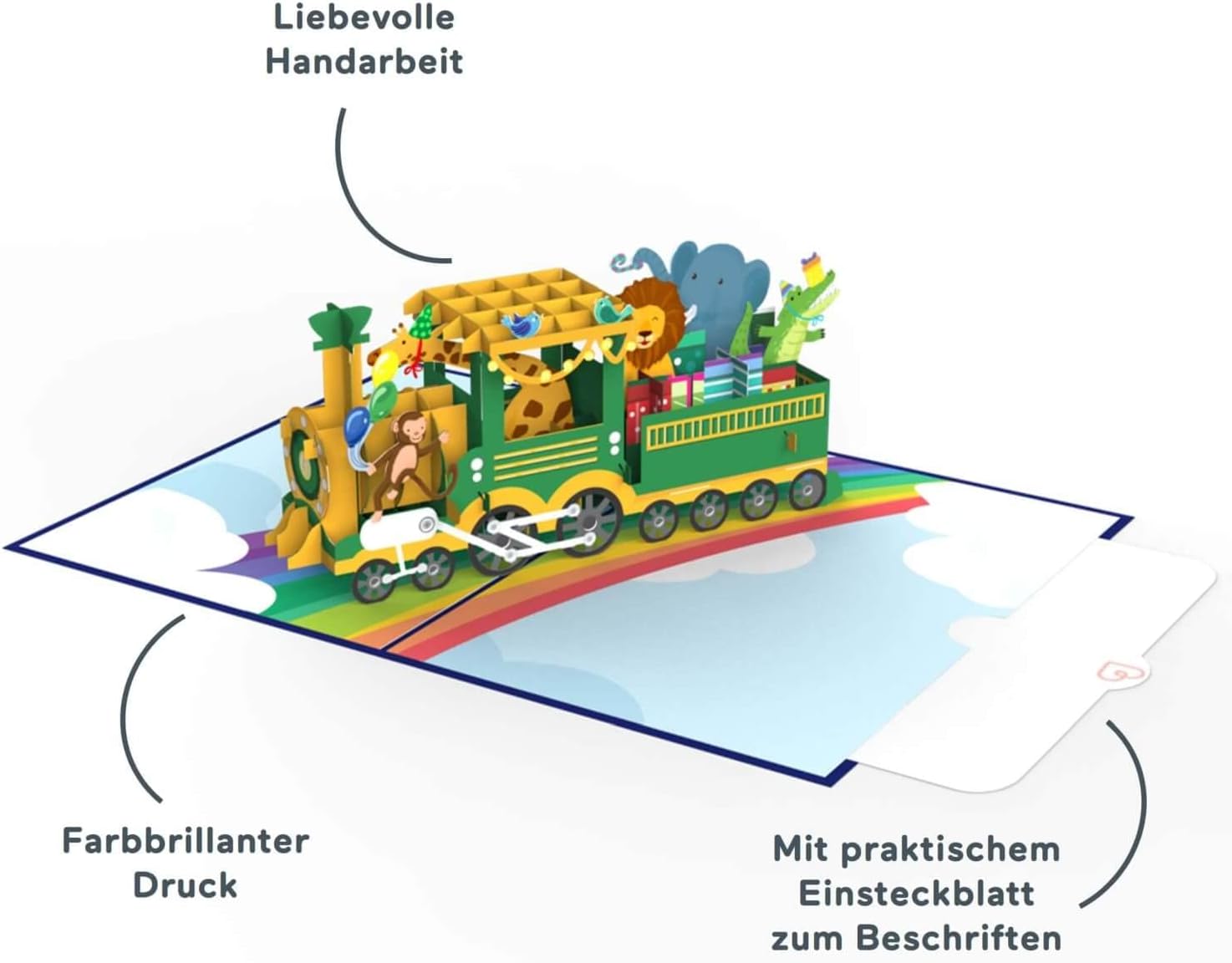 Thumbnail 1 de papercrush® Carte pop-up Train d’anniversaire 3D pour enfant (garçon ou fille) – carte de vœux avec locomotive arc-en-ciel