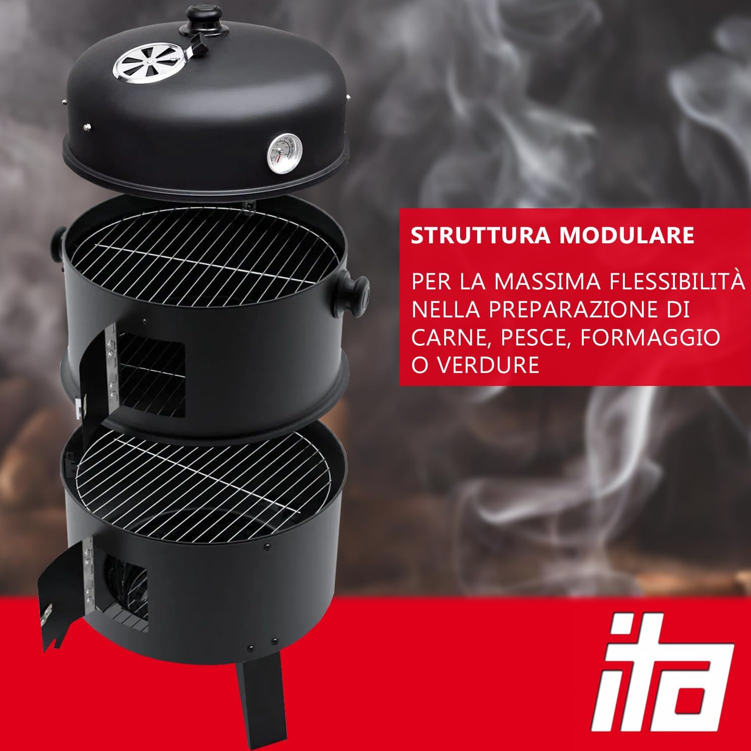 Thumbnail 2 de ITA Griglia Multifunzione 3 in 1: grigliare, affumicare e cuocere con termometro e regolazione aria