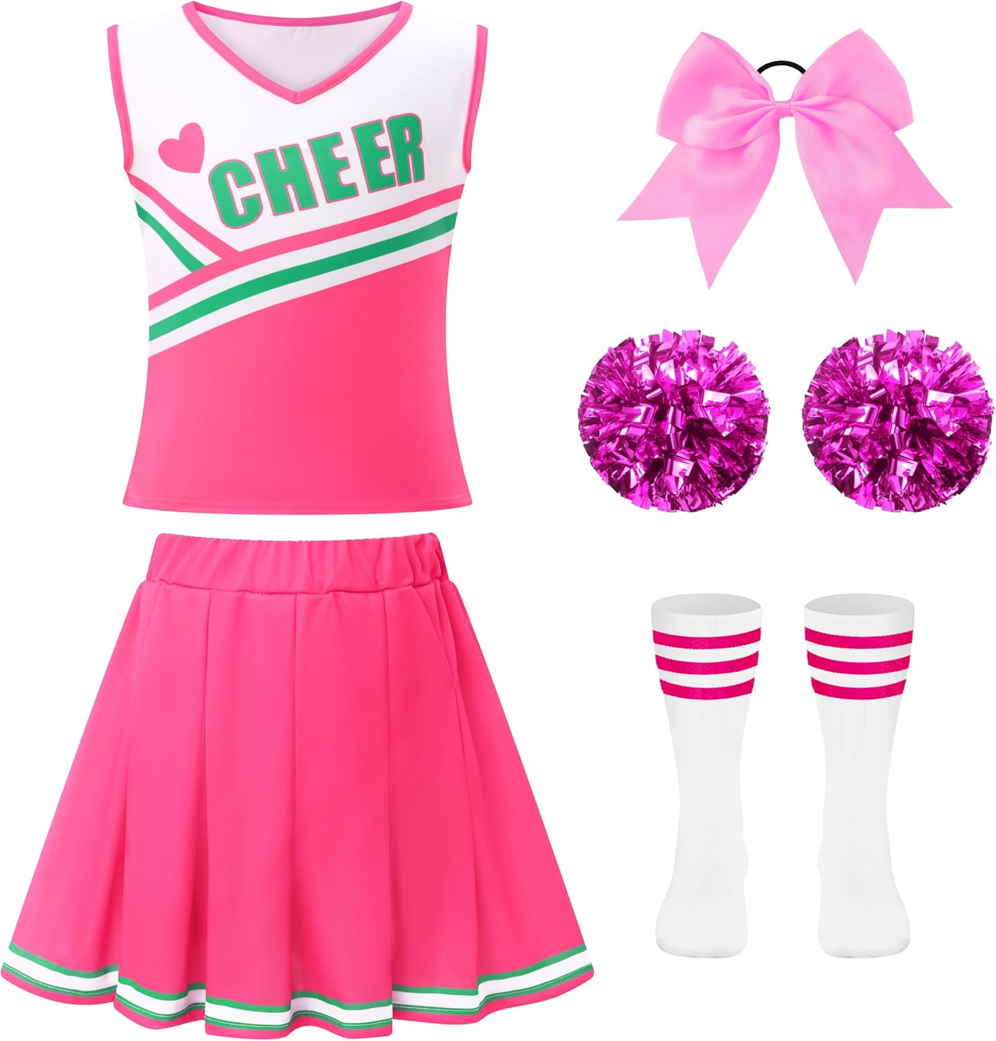 WooHand Cheerleader Costume for Girls with Pom Poms, Skirt and Knee Socks