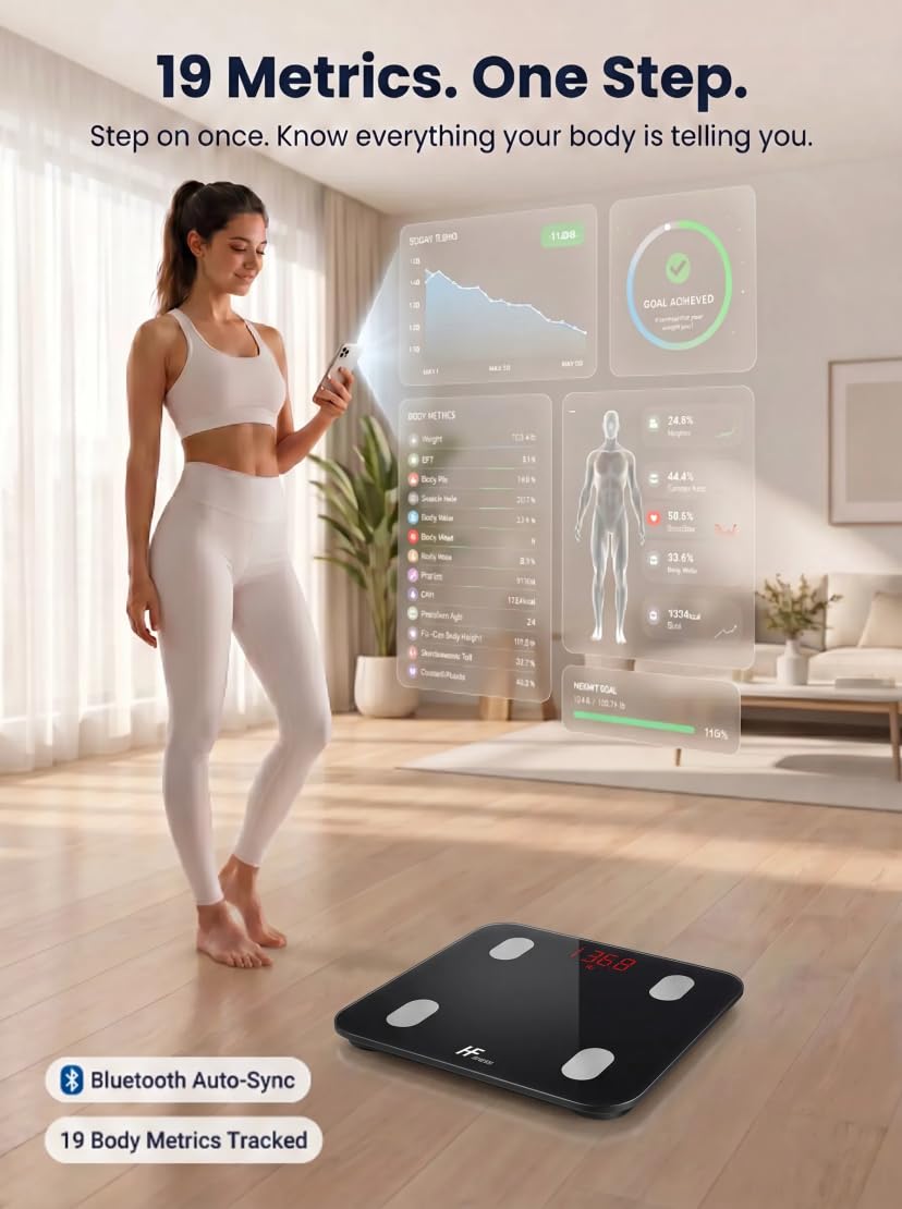Detalle de HomeFashion HFitness Balance : Pèse-Personne connecté avec 19 indices et appli Bluetooth