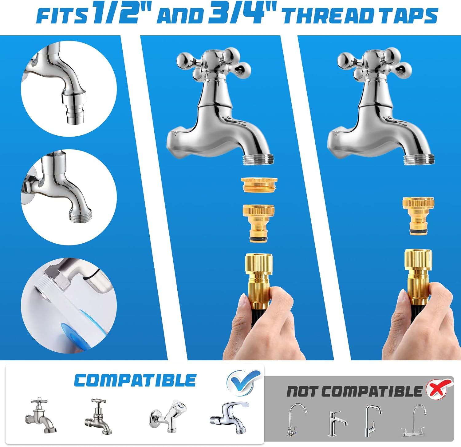 Detalle de Jsdoin Tubo Acqua Giardino estensibile 15 metri con pistola a spruzzo 10 funzioni e adattatori 1/2” e 3/4”