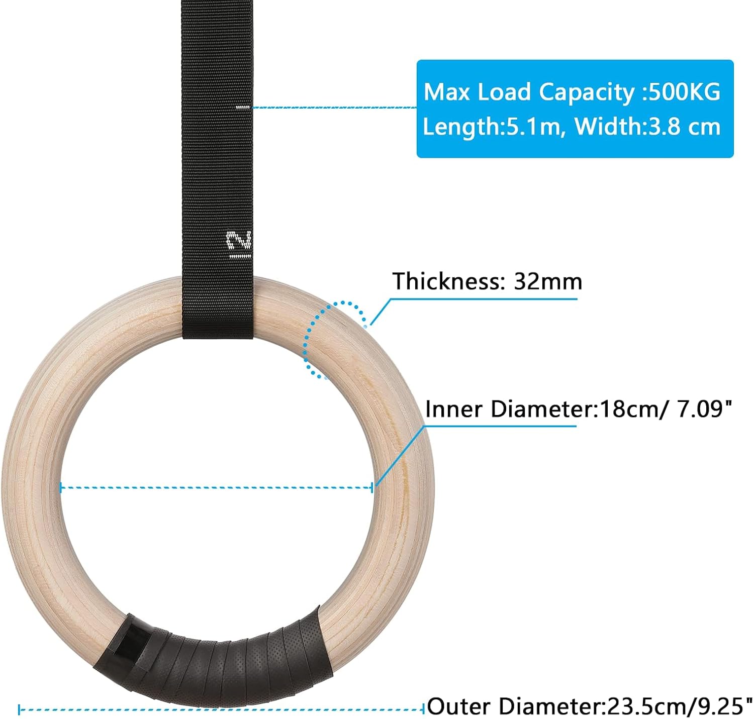 Thumbnail 4 de LIFERUN houten gymnastiekringen, 28 of 32 mm, met gripbanden en verstelbare straps