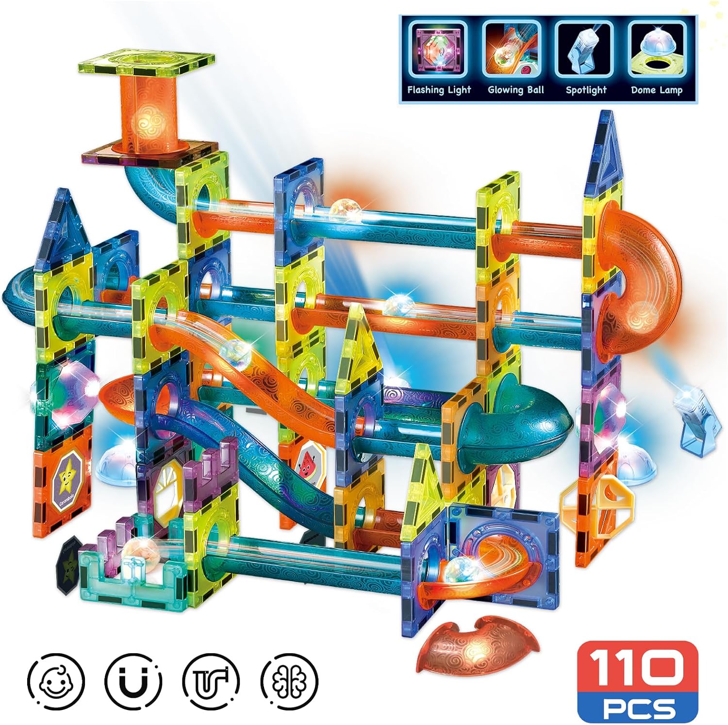 Thumbnail 6 de Contixo STEM Building Toys - 110 Pcs Marble 3D Magnetic Run Tiles Set