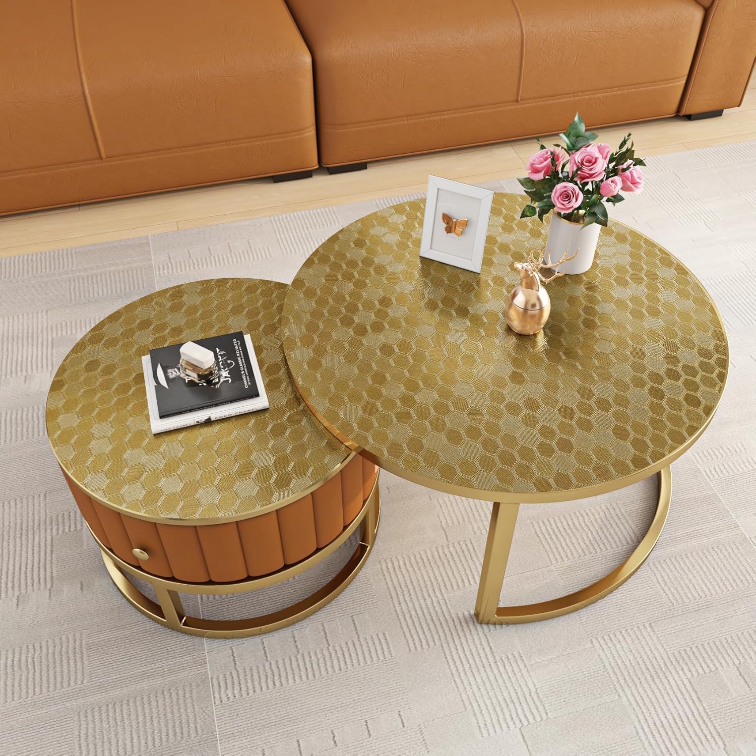 Detalle 2 de FunStick Selbstklebende Tapete Metallisch Braun Gold mit Wabenmuster, 40 cm × 200 cm