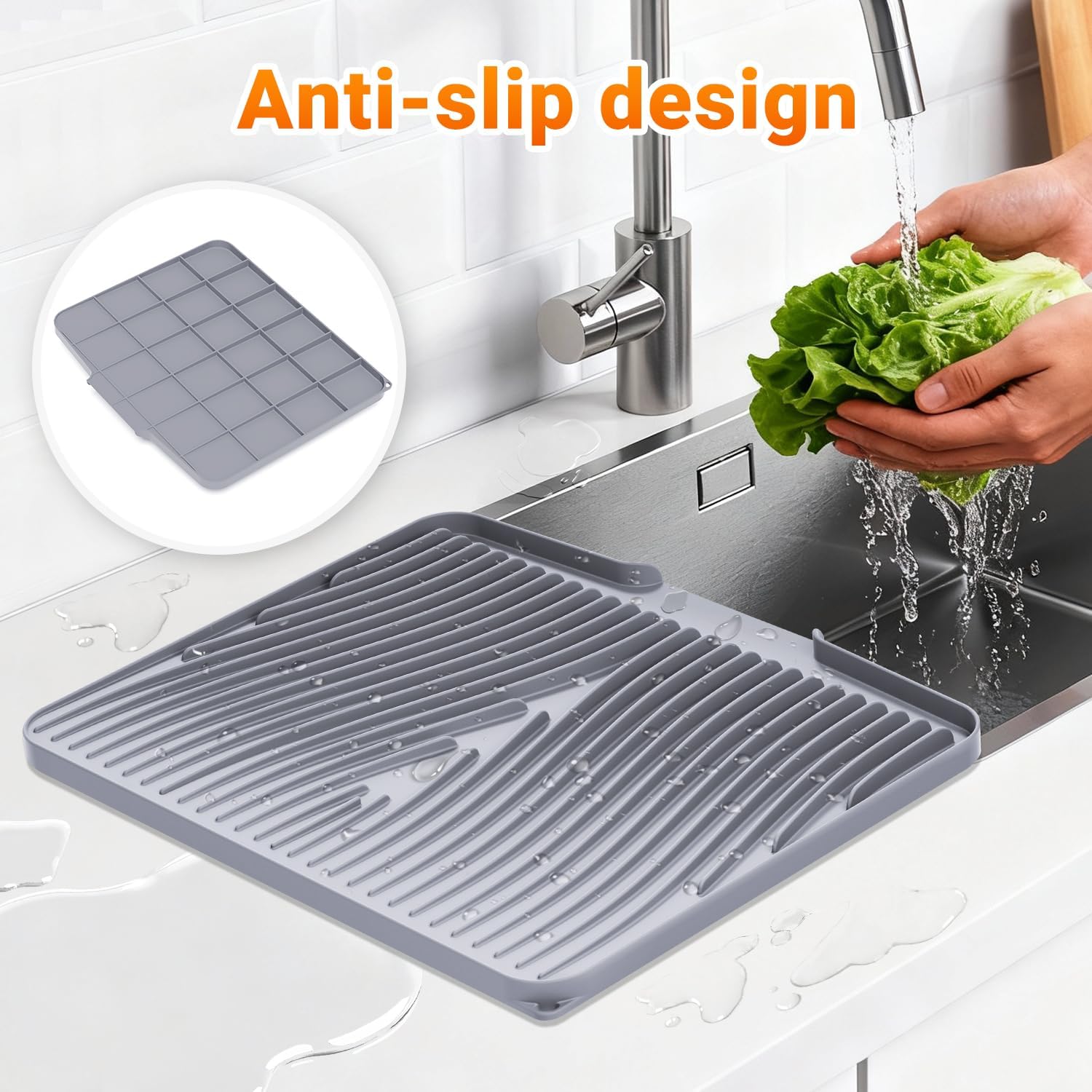 Thumbnail 2 de COPLIB Silicone Dish Drying Mat for Kitchen Counter (15.8" x 13") in Grey